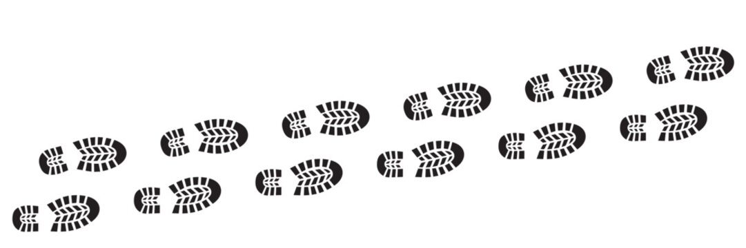 Human Footprint and Shoe Sole Icon Set &ndash; Walking Steps, Barefoot and Footprints Silhouette Collection