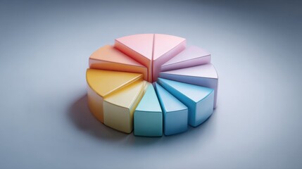 Obraz premium Colorful pastel 3D pie chart segments arranged in a circle — ideal for business presentations, marketing reports and data visualization graphics