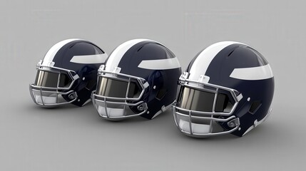 Fototapeta premium Three Modern American Football Helmets in Navy Blue Color Scheme