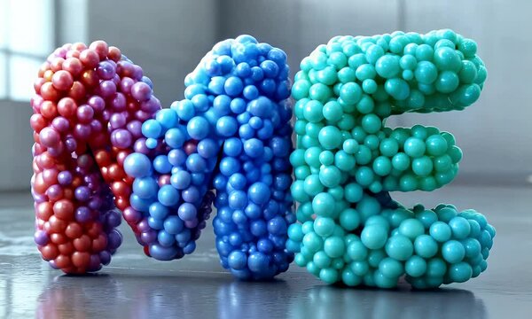 Three Dimensional Letters M E Formed From Colorful Spheres on Surface