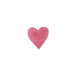 Watercolor simple textured pink heart drawn raster