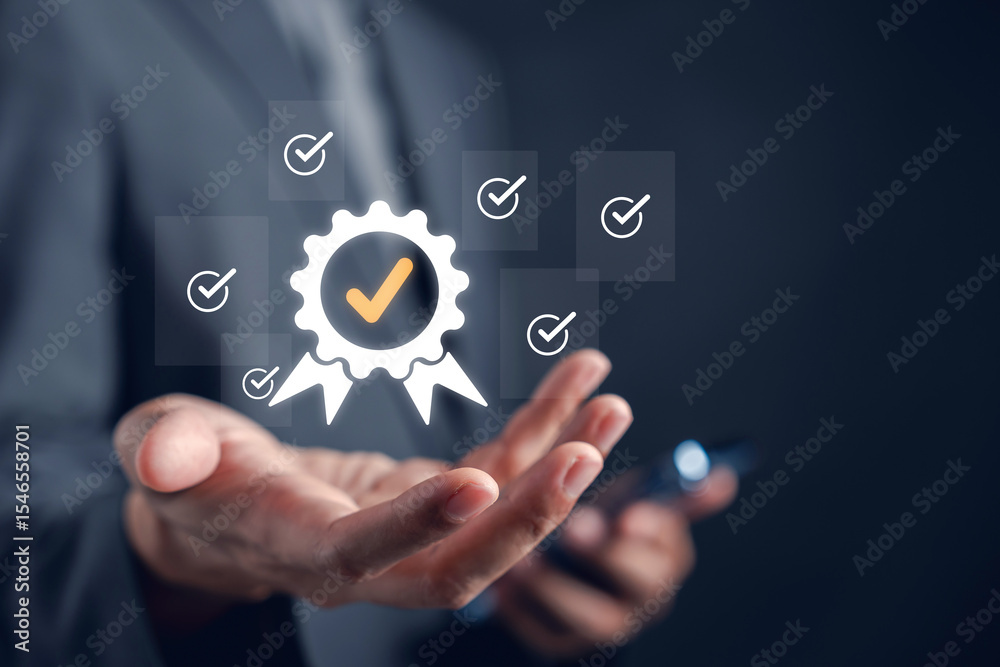 Poster guarantee and quality standard concept with checkmark