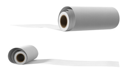 Two rolls of white paper, one larger and one smaller, with a portion unrolled, showcasing their cylindrical shapes.
