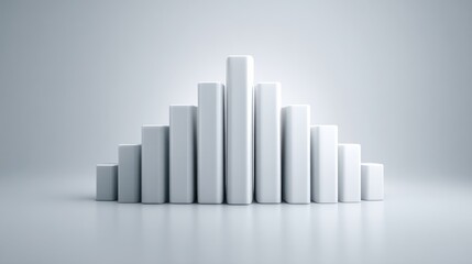 Minimal 3D bar chart with symmetrical ascending and descending blocks on clean background perfect for neutral business visuals, balanced analytics and financial trend presentations