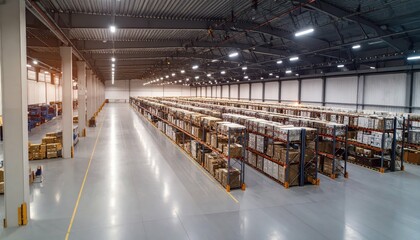 Minimalist Warehouse Interior with Steel Beams and Flickering Lights