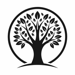 Stylized tree in a circle logo design isolated on white background