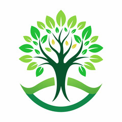 Naklejka premium Green tree with leaves and circular base isolated on white background