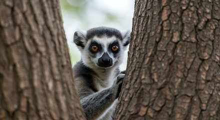 Obraz premium Ringtailed Lemur in Tree Portrait Wildlife Photography