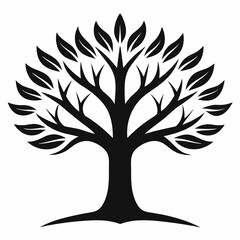 Obraz premium Silhouette of a leafy tree isolated on white background