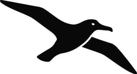 Silhouette albatross seabird flying soaring graceful black and white vector illustration