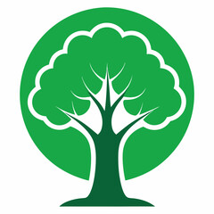 Green tree illustration in a circle isolated on white background