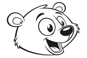 Cartoon bear head looks happy with its mouth wide open in a monochrome style
