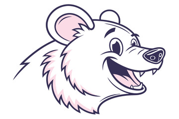 Friendly cartoon bear head showcases sharp teeth, fur, and bright coloring on white