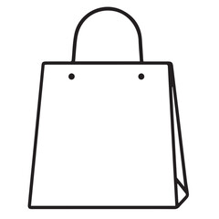A simple black outline vector icon of a paper shopping bag with handles and two holes, representing retail, purchasing, or commerce.