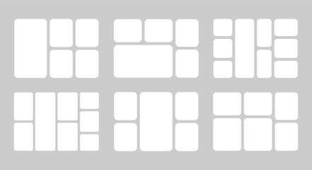 Bento grid template layout shape set. Bento box modular collage frame design geometry background., vector illustration .