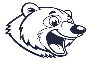 Cartoon bear head outline displaying a joyful expression with open mouth and visible teeth