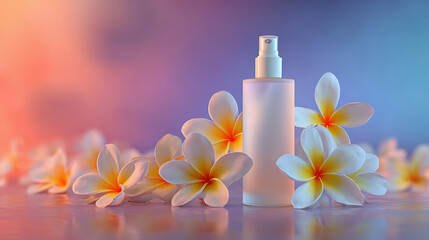 Luxurious advertisement of feminine beauty serum floral background product photography soft environment close-up view