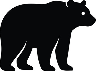 Silhouette bear standing in profile black and white vector illustration
