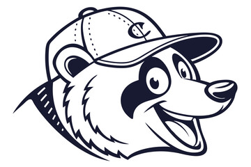 Illustrated bear mascot head with baseball cap showcases a spirited element