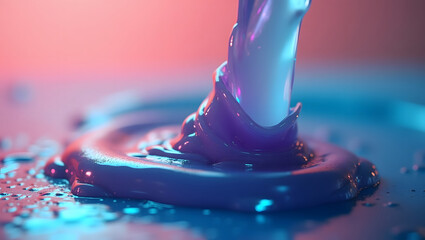 A close-up of vibrant, glossy water slime being slowly stretched and squeezed. Light shimmers across its surface, creating a soothing, satisfying, and tactile visual. Camera remains still.