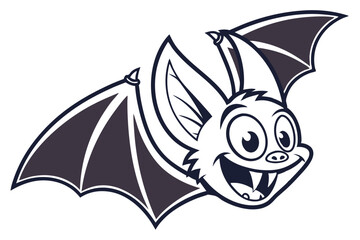 Animated bat soars cheerfully with spread wings and a friendly, cartoonish expression