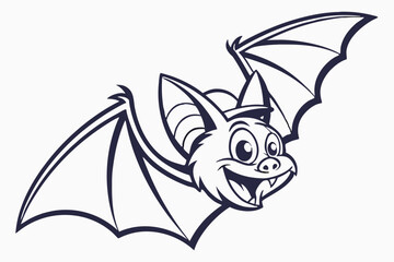 Cheerful cartoon bat soaring with spread wings and showcasing a big smile is displayed