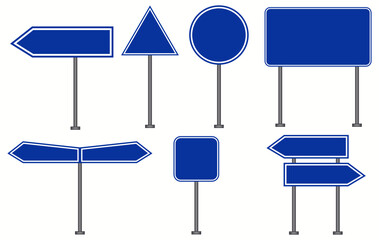 Road street board sign vector isolated. Highway signboard traffic signpost blue symbol icon