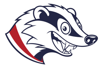 Navy and red accented badger head shows teeth in an expressive mascot style