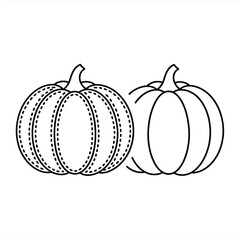 Two simple pumpkin outlines one with dotted lines on white background