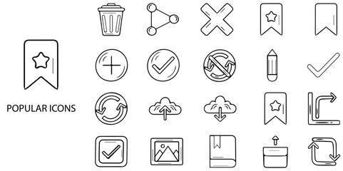 Popular simple concept 24 hand drawn Black and White icons set .Vector illustration.	
