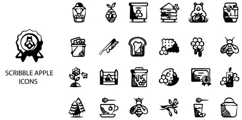 Scribble Apple simple concept 24 hand drawn Black and White icons set .Vector illustration.	

