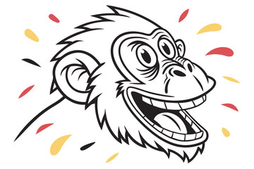 Cartoon monkey head is cheerfully laughing with its mouth wide open in happiness