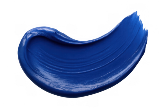 Blue glossy paint creating bold, dynamic brushstroke on transparent surface, delivering vivid graphic element for creative design work