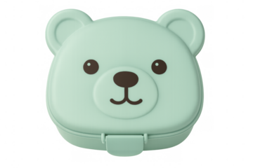 Cute bear-shaped lunch box isolated on transparent background