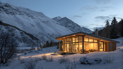 Modern house in the mountains at winter 