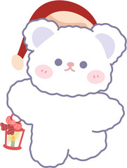 Cartoon Polar Bear with Santa Hat Illustration