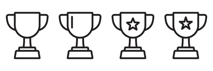 Trophy Cup Line Icons Set - Winner, Victory, and Reward Symbols Collection.