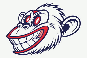 Cartoon monkey head fiercely bares teeth with exaggerated features and a bold color scheme