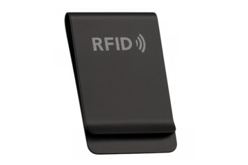 Black rfid money clip protecting cards with transparent background