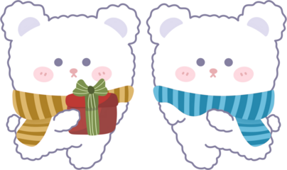 Cartoon Bears Wearing Scarves and Holding Gift