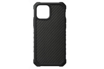 Black carbon fiber phone case isolated on transparent background