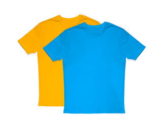 Isolated Yellow, blue t-shirt, blank empty copy space for mock up, template