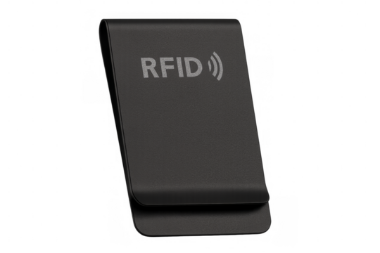 Black rfid money clip protecting cards with transparent background