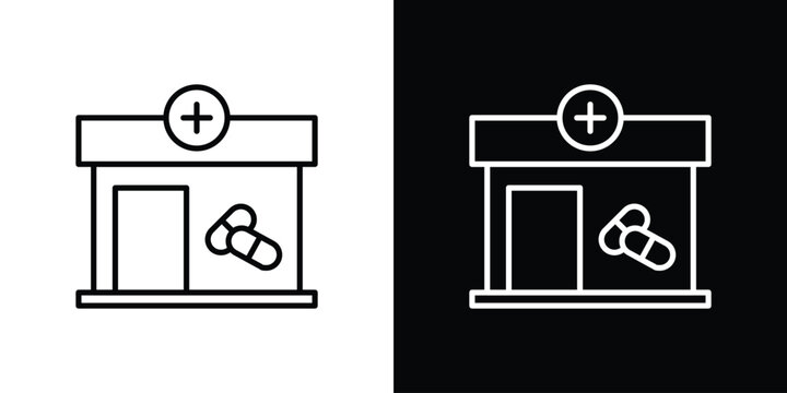 Pharmacy icon in black. flat graphic vector icon