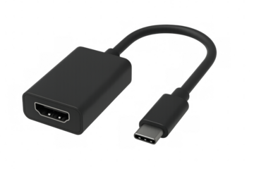 Black usb-c to hdmi adapter cable on transparent background