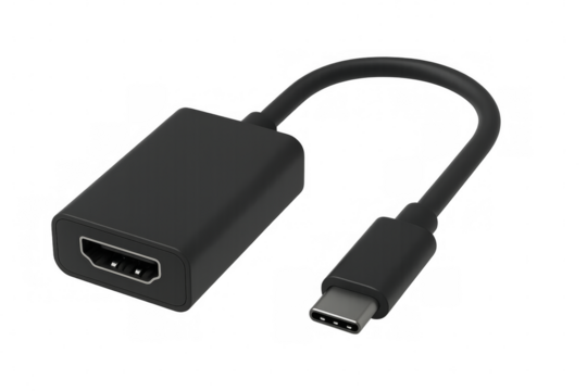 Black usb-c to hdmi adapter cable on transparent background