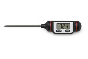 Digital thermometer showing temperature on transparent background