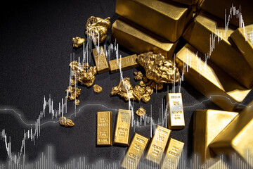 The price of gold on world exchanges, gold holdings concept. Savings and investments, business and finance