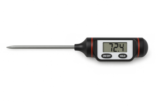 Digital thermometer showing temperature on transparent background
