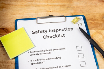 Workplace Safety Inspection Checklist Form with Pen on Desk – Occupational Safety Compliance...